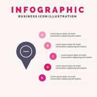 Location Map Navigation Pin minus Solid Icon Infographics 5 Steps Presentation Background vector