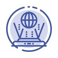 Internet Globe Router Connect Blue Dotted Line Line Icon vector