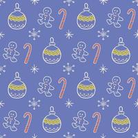 Seamless doodle style Christmas pattern. Cute background with Christmas or New Year elements. Vector illustration for wrapping paper, fabric, textile, scrapbook.
