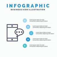 Mobile Chatting Cell Line icon with 5 steps presentation infographics Background vector