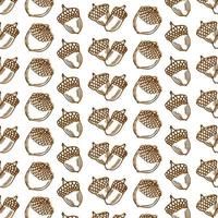 Dry oak leaves and acorns. Hand drawn seamless pattern. Autumn collection. Vector illustration.