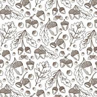 Seamless vector pattern with autumn leaves. Oak leaf and acorn drawing. Hand drawn detailed botanical background. Vintage fall seasonal decor.