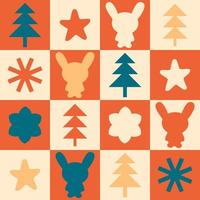 New Year seamless pattern with bunnies and Christmas trees. vector