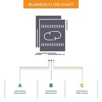 Audio. file. loop. mix. sound Business Flow Chart Design with 3 Steps. Glyph Icon For Presentation Background Template Place for text. vector