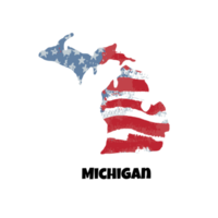 estado dos eua michigan. silhueta do estado, fundo de bandeira americana em aquarela. png