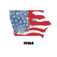 USA state Iowa. State silhouette, watercolor american flag background. png