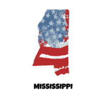 USA state Mississippi. State silhouette, watercolor american flag background. png