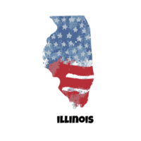 estado dos eua illinois. silhueta do estado, fundo de bandeira americana em aquarela. png