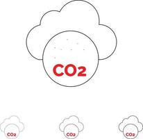 Air Carbone Dioxide Co2 Pollution Bold and thin black line icon set vector