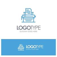 Typewriter Typing Document Publish Blue outLine Logo with place for tagline vector