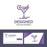 tarjeta de visita creativa y plantilla de logotipo vasos de vidrio bebida hotel vector ilustración