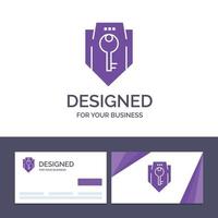 tarjeta de visita creativa y plantilla de logotipo clave de acceso protección seguridad escudo ilustración vectorial vector