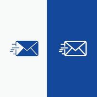 línea de mensaje de correo electrónico y glifo icono sólido banner azul línea y glifo icono sólido banner azul vector