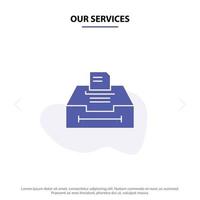 Our Services Data Archive Business Information Solid Glyph Icon Web card Template vector