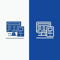 Computer Monitor Education Calculate Line and Glyph Solid icon Blue banner vector