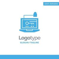 acceso computadora hardware clave laptop azul sólido logotipo plantilla lugar para eslogan vector