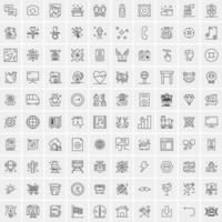 paquete de 100 iconos de líneas universales para móviles y web vector