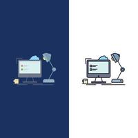 workplace workstation office lamp computer Flat Color Icon Vector