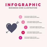Heart Arrow Holidays Love Valentine Solid Icon Infographics 5 Steps Presentation Background vector