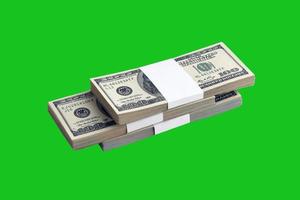 Bundle of US dollar bills isolated on chroma keyer green. Pack of american money with high resolution on perfect green mask photo