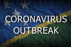 Solomon Islands flag and Coronavirus outbreak inscription. Covid-19 or 2019-nCov virus photo