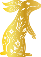 Chinese New Year Zodiac Gold Gradient Rabbit with White Floral Ornament png