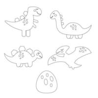 Set of cartoon dragon character outline. Vector illustration