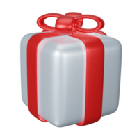 Kerstmis giftbox zilver schitteren met rood lint 3d renderen gelukkig nieuw jaar decoratie element png