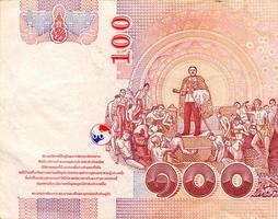 Fragment of 100 Baht Thailand currency bill 2004 with portrait of Chulalongkorn also known as King Rama V photo