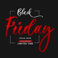 Calligraphic inscription Black Friday in red. Illustration of holiday sale, discounts. Vintage design for purchase. vector