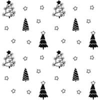 Vector black and white seamless pattern of Christmas trees and stars