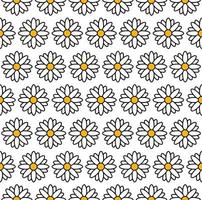 groovy background. Seamless bright repeat pattern of simple blooming flowers in 1970s psychedelic hippie style. graphic decor ornament in retro design. vector illustration