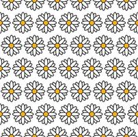 groovy background. Seamless bright repeat pattern of simple blooming flowers in 1970s psychedelic hippie style. graphic decor ornament in retro design. vector illustration