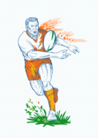 Rugby player running and passing ball png