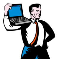 Man carrying computer notebook laptop png