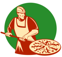 pizza paj tillverkare eller bagare innehav bakning panorera png