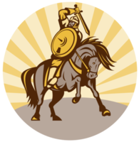 warrior with shield and sword on horse png