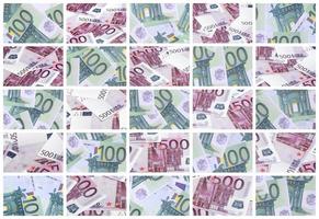 un collage de muchas imágenes de cientos de dólares y billetes en euros amontonados foto