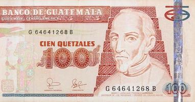 Bishop and Bachelor Francisco Marroquin on Guatemala 100 Quetzales 2007 Banknote fragment photo