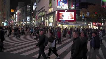 Tokio, Japón 2019-11-22. cruce de shibuya en tokio japón cámara lenta de un gran grupo de personas cruzando la intersección video