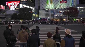 Tokio, Japan 2019-11-22. Shibuya-Kreuzung in Tokio Japan Zeitlupe einer großen Gruppe von Menschen, die die Kreuzung überqueren video