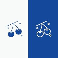 Cherry Fruit Healthy Easter Line and Glyph Solid icon Blue banner Line and Glyph Solid icon Blue ban vector