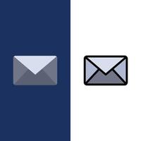 Email Mail Message Sms  Icons Flat and Line Filled Icon Set Vector Blue Background