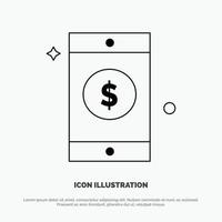 vector de icono de línea de signo de dólar móvil