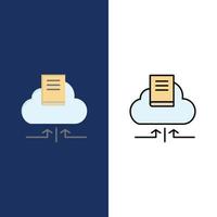 Cloud Arrow Book Notebook  Icons Flat and Line Filled Icon Set Vector Blue Background