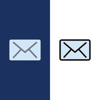 iconos de mensajes de correo electrónico planos y llenos de línea conjunto de iconos vector fondo azul