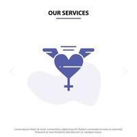 Our Services Heart Wings Love Solid Glyph Icon Web card Template vector