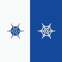 línea de tecnología de red descentralizada y glifo icono sólido línea de banner azul y glifo icono sólido blu vector