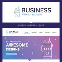 Beautiful Business Concept Brand Name walkie. talkie. communication. radio. camping Logo Design and Pink and Blue background Website Header Design template. Place for Slogan .Tagline. vector