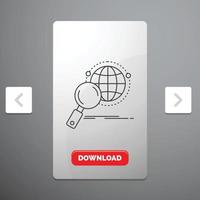 global. globe. magnifier. research. world Line Icon vector